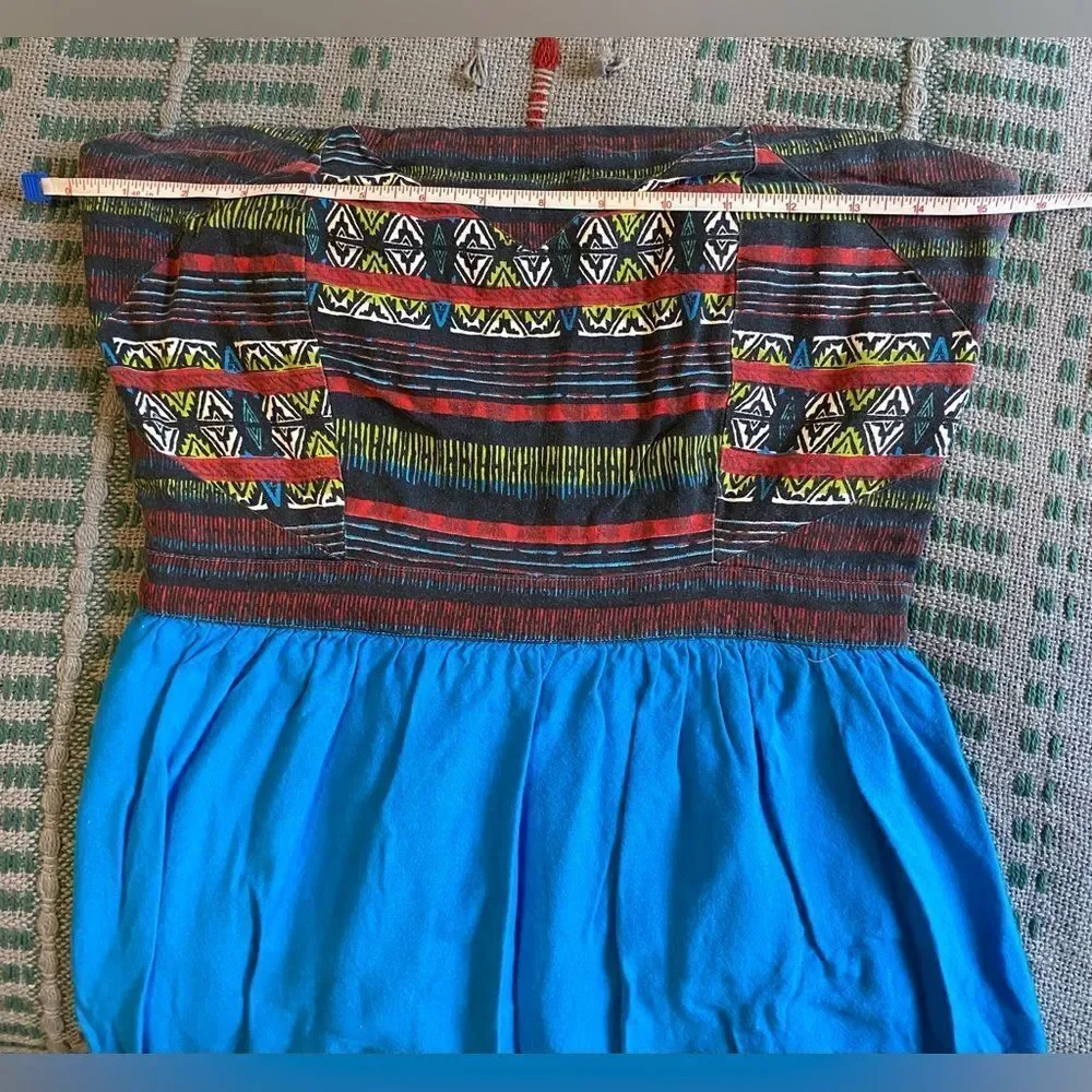 Silence & Noise, Blue Strapless Mini with Boho Print across edges, Size M - Picture 7 of 9